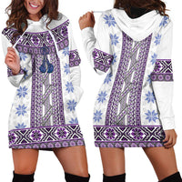Ukraine Hoodie Dress Traditional Braided Rope Belt Purple Folk Pattern