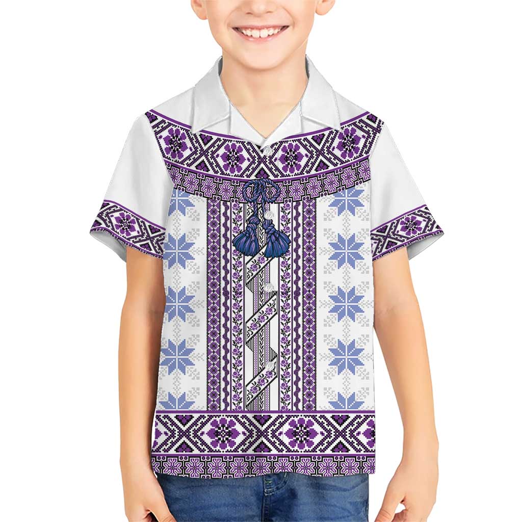 Ukraine Kid Hawaiian Shirt Traditional Braided Rope Belt Purple Folk Pattern