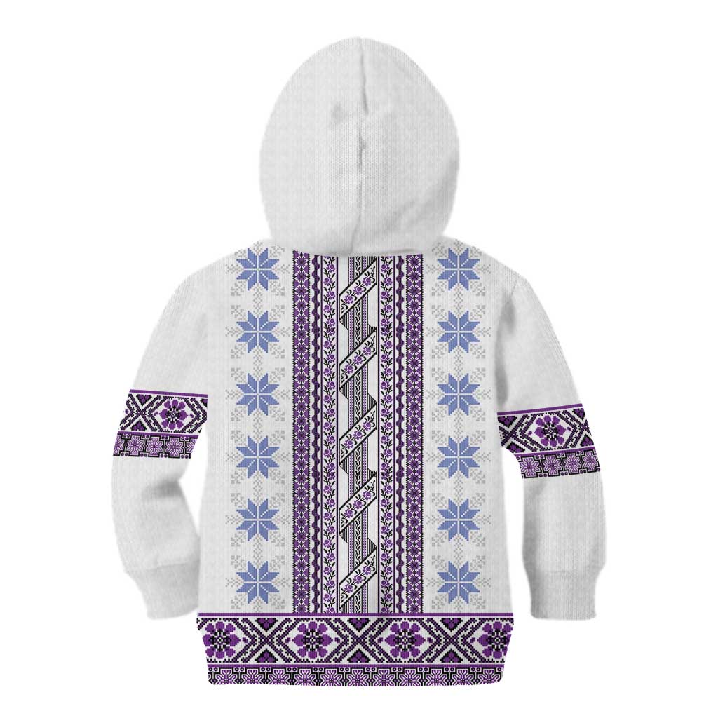 Ukraine Kid Hoodie Traditional Braided Rope Belt Purple Folk Pattern