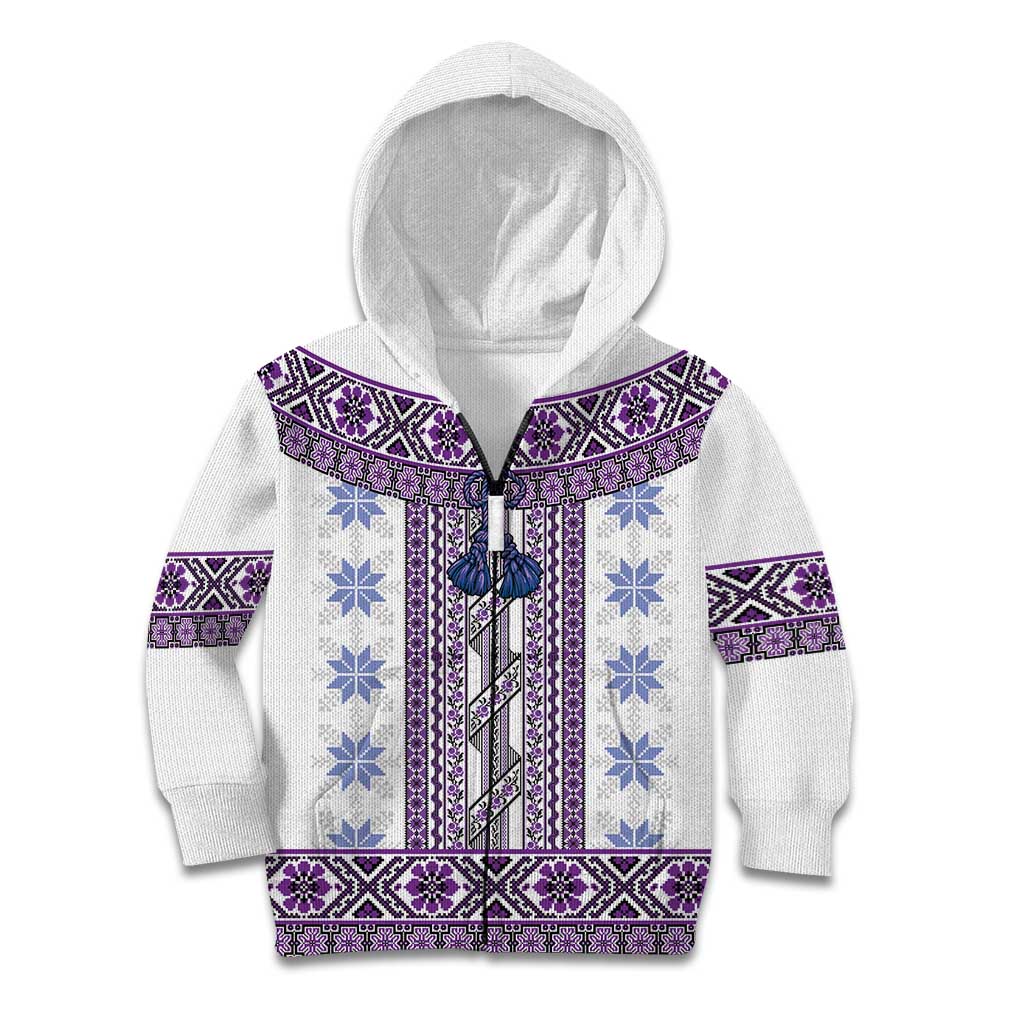 Ukraine Kid Hoodie Traditional Braided Rope Belt Purple Folk Pattern