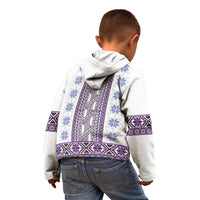 Ukraine Kid Hoodie Traditional Braided Rope Belt Purple Folk Pattern