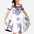 Ukraine Kid Short Sleeve Dress Traditional Braided Rope Belt Purple Folk Pattern