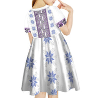 Ukraine Kid Short Sleeve Dress Traditional Braided Rope Belt Purple Folk Pattern