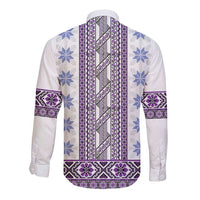Ukraine Long Sleeve Button Shirt Traditional Braided Rope Belt Purple Folk Pattern