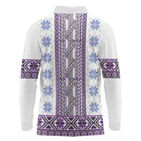 Ukraine Long Sleeve Polo Shirt Traditional Braided Rope Belt Purple Folk Pattern