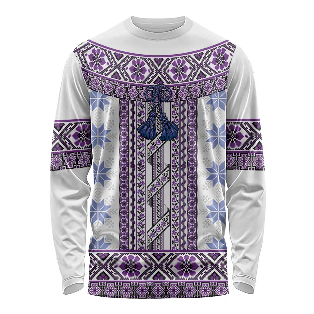 Ukraine Long Sleeve Shirt Traditional Braided Rope Belt Purple Folk Pattern