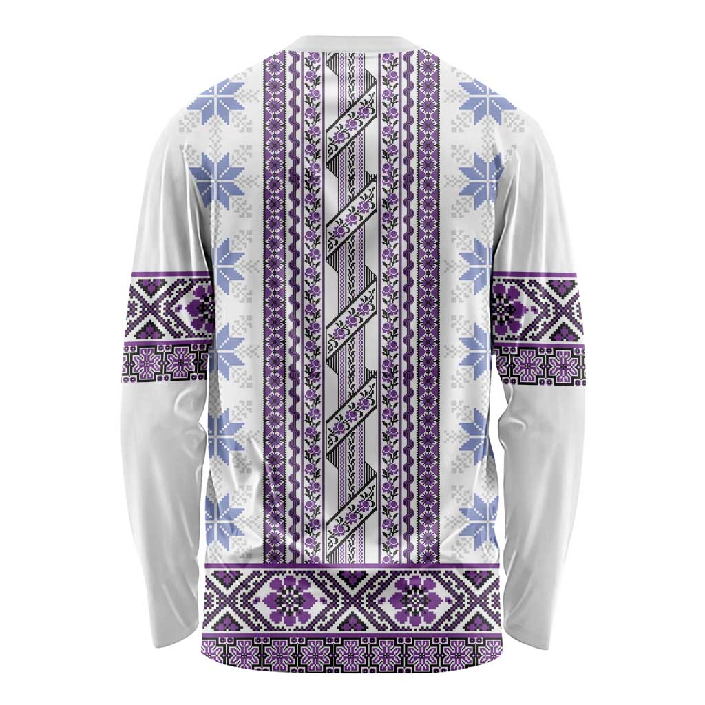 Ukraine Long Sleeve Shirt Traditional Braided Rope Belt Purple Folk Pattern