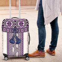 Ukraine Luggage Cover Traditional Braided Rope Belt Purple Folk Pattern