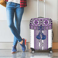 Ukraine Luggage Cover Traditional Braided Rope Belt Purple Folk Pattern