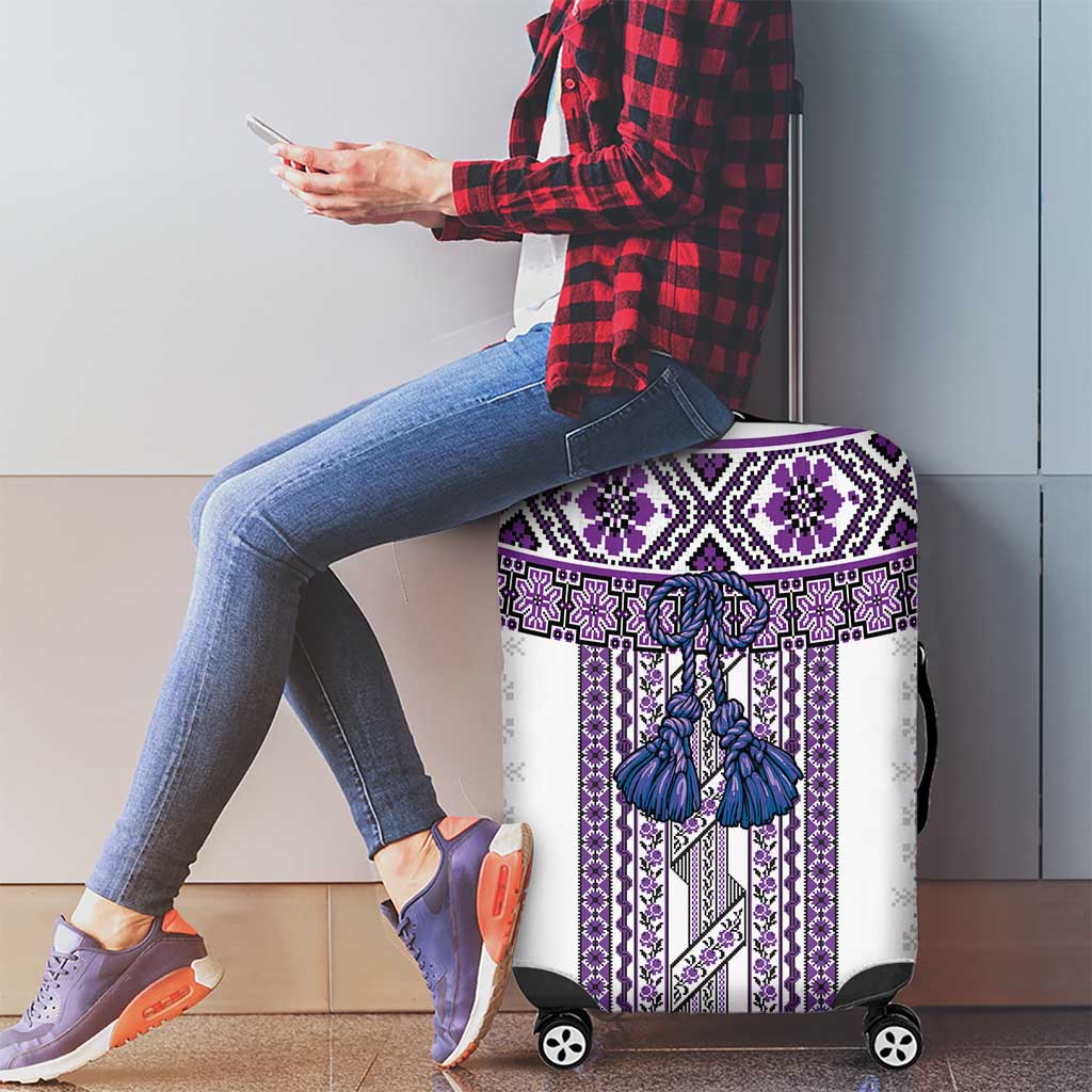 Ukraine Luggage Cover Traditional Braided Rope Belt Purple Folk Pattern