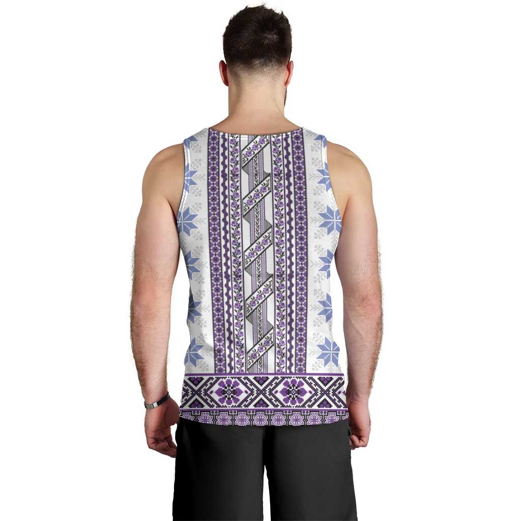Ukraine Men Tank Top Traditional Braided Rope Belt Purple Folk Pattern