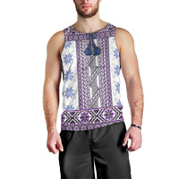 Ukraine Men Tank Top Traditional Braided Rope Belt Purple Folk Pattern