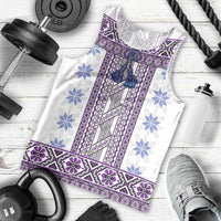 Ukraine Men Tank Top Traditional Braided Rope Belt Purple Folk Pattern
