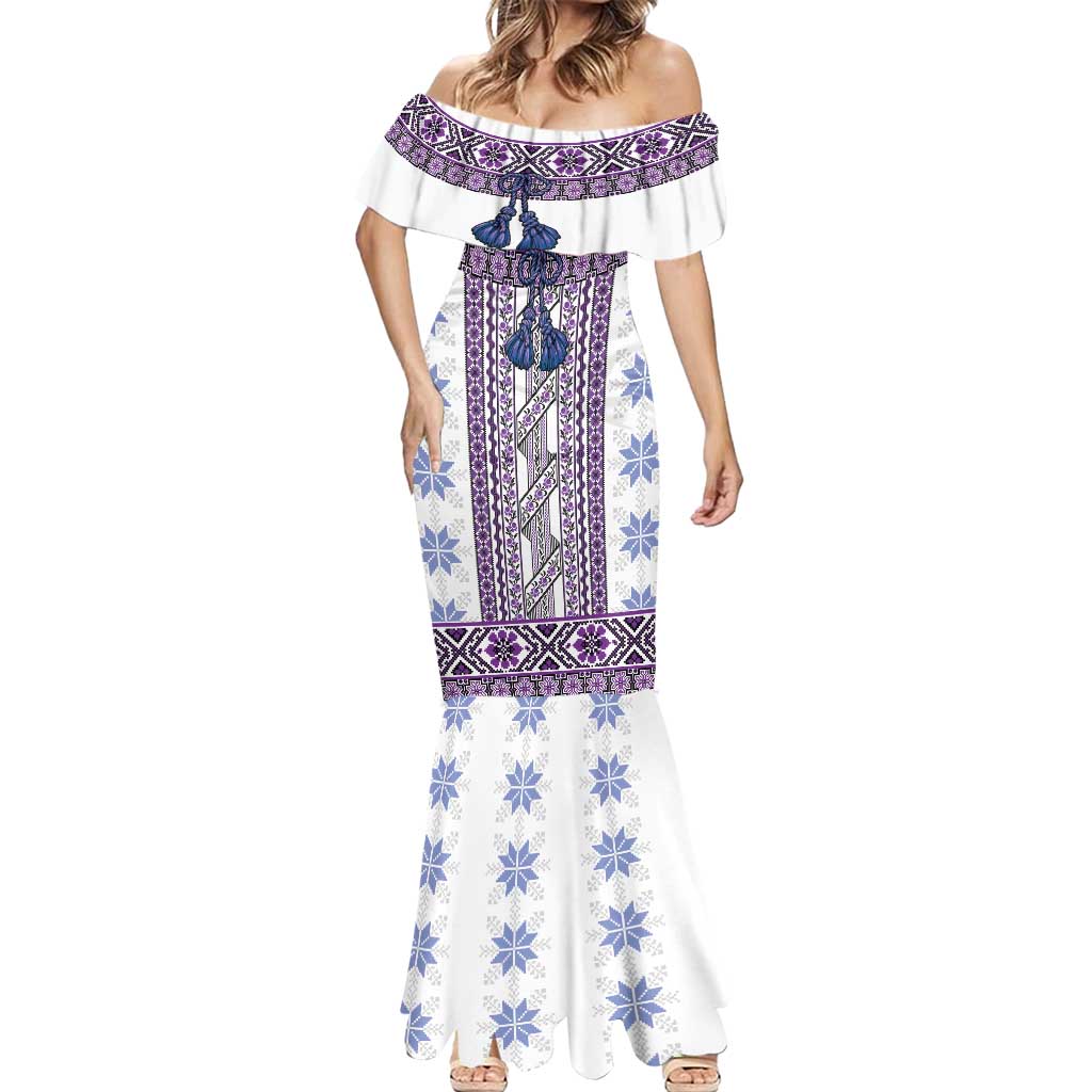 Ukraine Mermaid Dress Traditional Braided Rope Belt Purple Folk Pattern