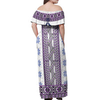 Ukraine Off Shoulder Maxi Dress Traditional Braided Rope Belt Purple Folk Pattern