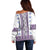 Ukraine Off Shoulder Sweater Traditional Braided Rope Belt Purple Folk Pattern
