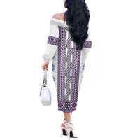 Ukraine Off The Shoulder Long Sleeve Dress Traditional Braided Rope Belt Purple Folk Pattern