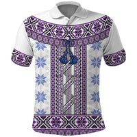 Ukraine Polo Shirt Traditional Braided Rope Belt Purple Folk Pattern