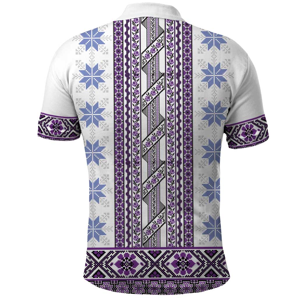 Ukraine Polo Shirt Traditional Braided Rope Belt Purple Folk Pattern