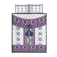 Ukraine Quilt Bed Set Traditional Braided Rope Belt Purple Folk Pattern