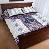 Ukraine Quilt Bed Set Traditional Braided Rope Belt Purple Folk Pattern