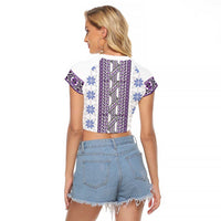 Ukraine Raglan Cropped T Shirt Traditional Braided Rope Belt Purple Folk Pattern
