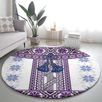 Ukraine Round Carpet Traditional Braided Rope Belt Purple Folk Pattern