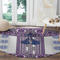 Ukraine Round Carpet Traditional Braided Rope Belt Purple Folk Pattern