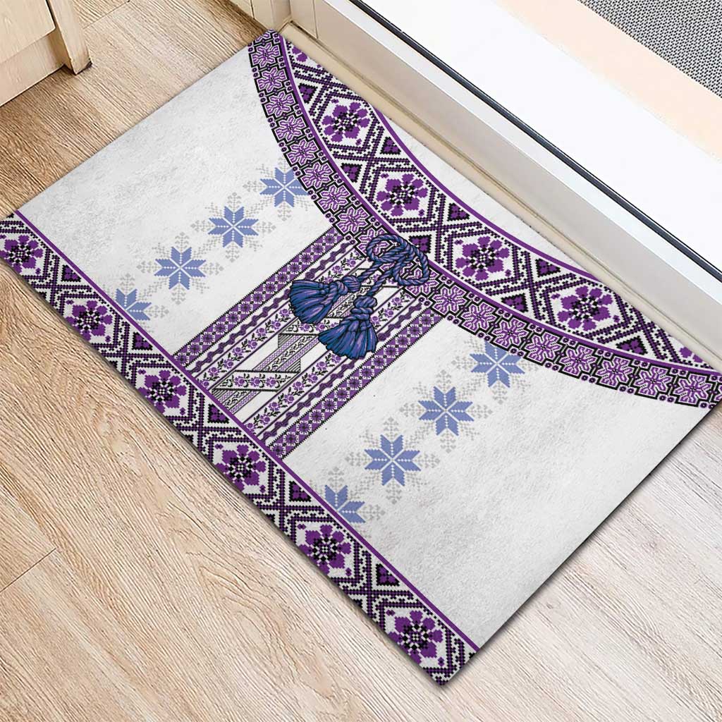 Ukraine Rubber Doormat Traditional Braided Rope Belt Purple Folk Pattern