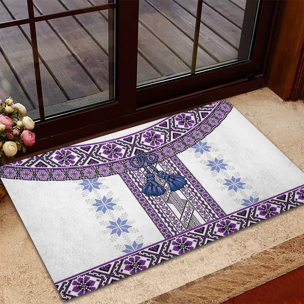 Ukraine Rubber Doormat Traditional Braided Rope Belt Purple Folk Pattern