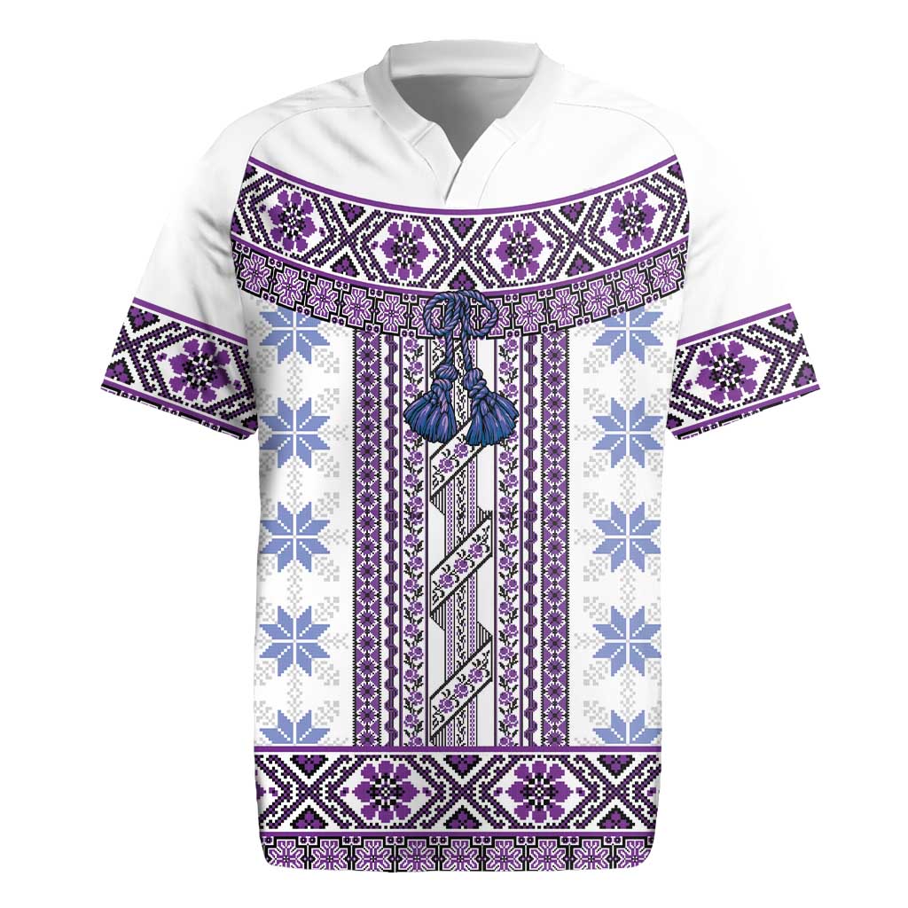Ukraine Rugby Jersey Traditional Braided Rope Belt Purple Folk Pattern
