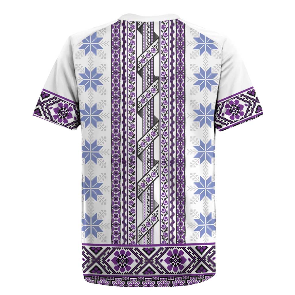 Ukraine Rugby Jersey Traditional Braided Rope Belt Purple Folk Pattern