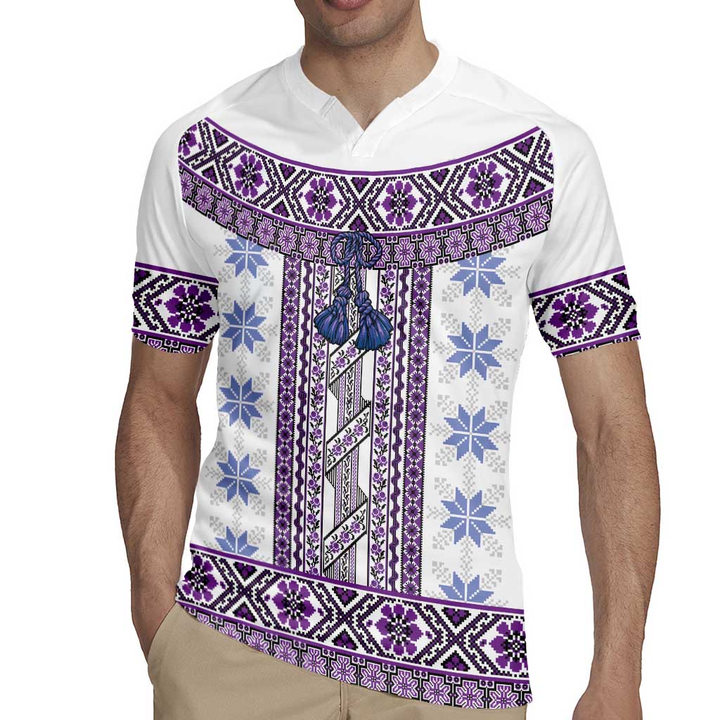 Ukraine Rugby Jersey Traditional Braided Rope Belt Purple Folk Pattern