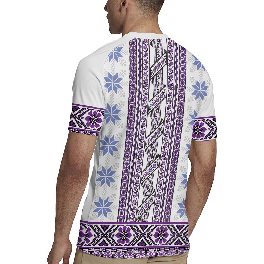 Ukraine Rugby Jersey Traditional Braided Rope Belt Purple Folk Pattern