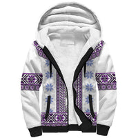 Ukraine Sherpa Hoodie Traditional Braided Rope Belt Purple Folk Pattern