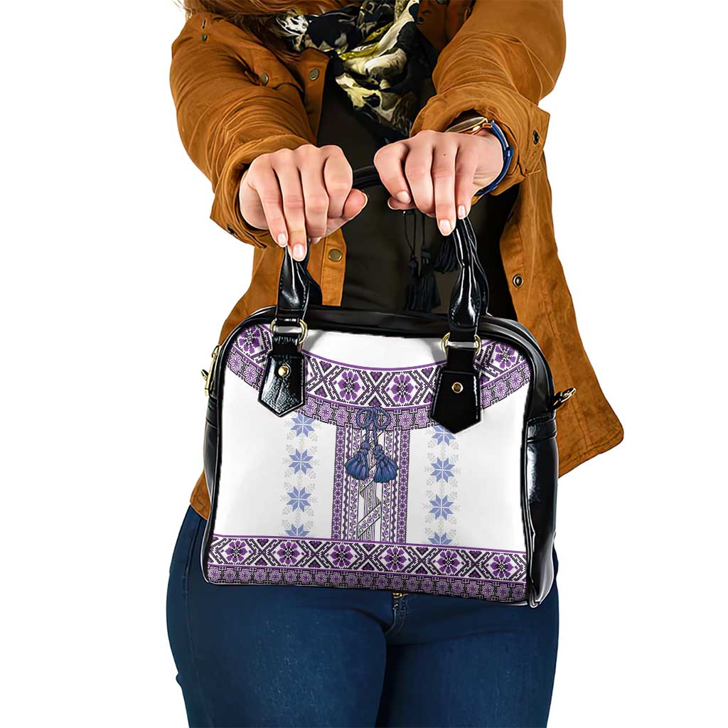 Ukraine Shoulder Handbag Traditional Braided Rope Belt Purple Folk Pattern
