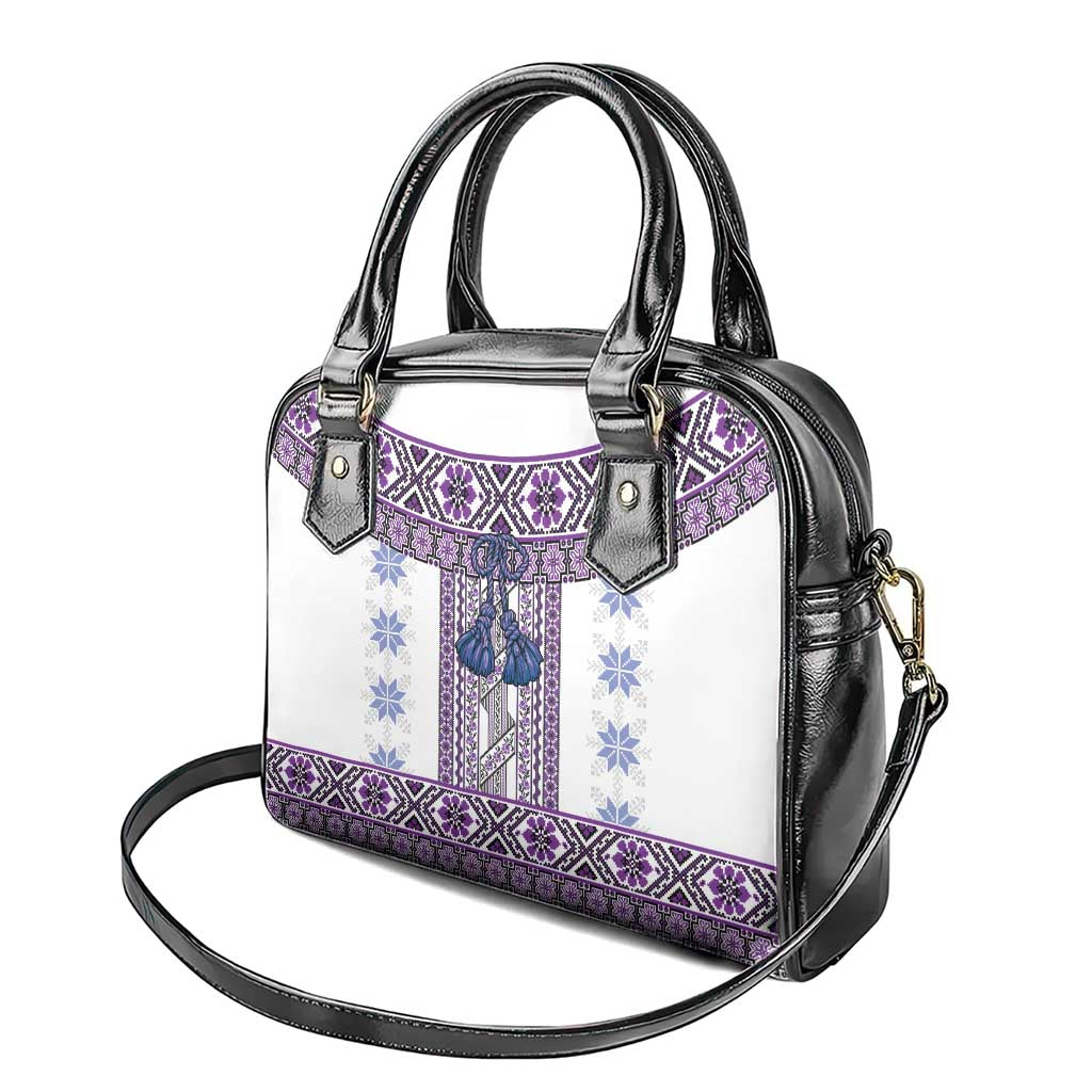 Ukraine Shoulder Handbag Traditional Braided Rope Belt Purple Folk Pattern