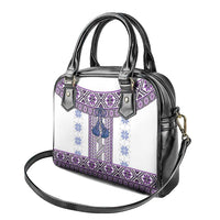 Ukraine Shoulder Handbag Traditional Braided Rope Belt Purple Folk Pattern