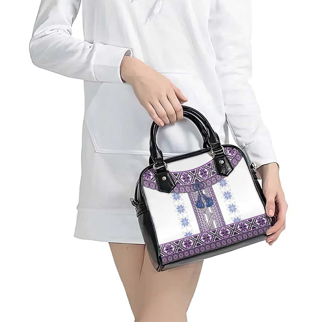 Ukraine Shoulder Handbag Traditional Braided Rope Belt Purple Folk Pattern