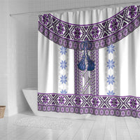 Ukraine Shower Curtain Traditional Braided Rope Belt Purple Folk Pattern