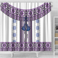 Ukraine Shower Curtain Traditional Braided Rope Belt Purple Folk Pattern