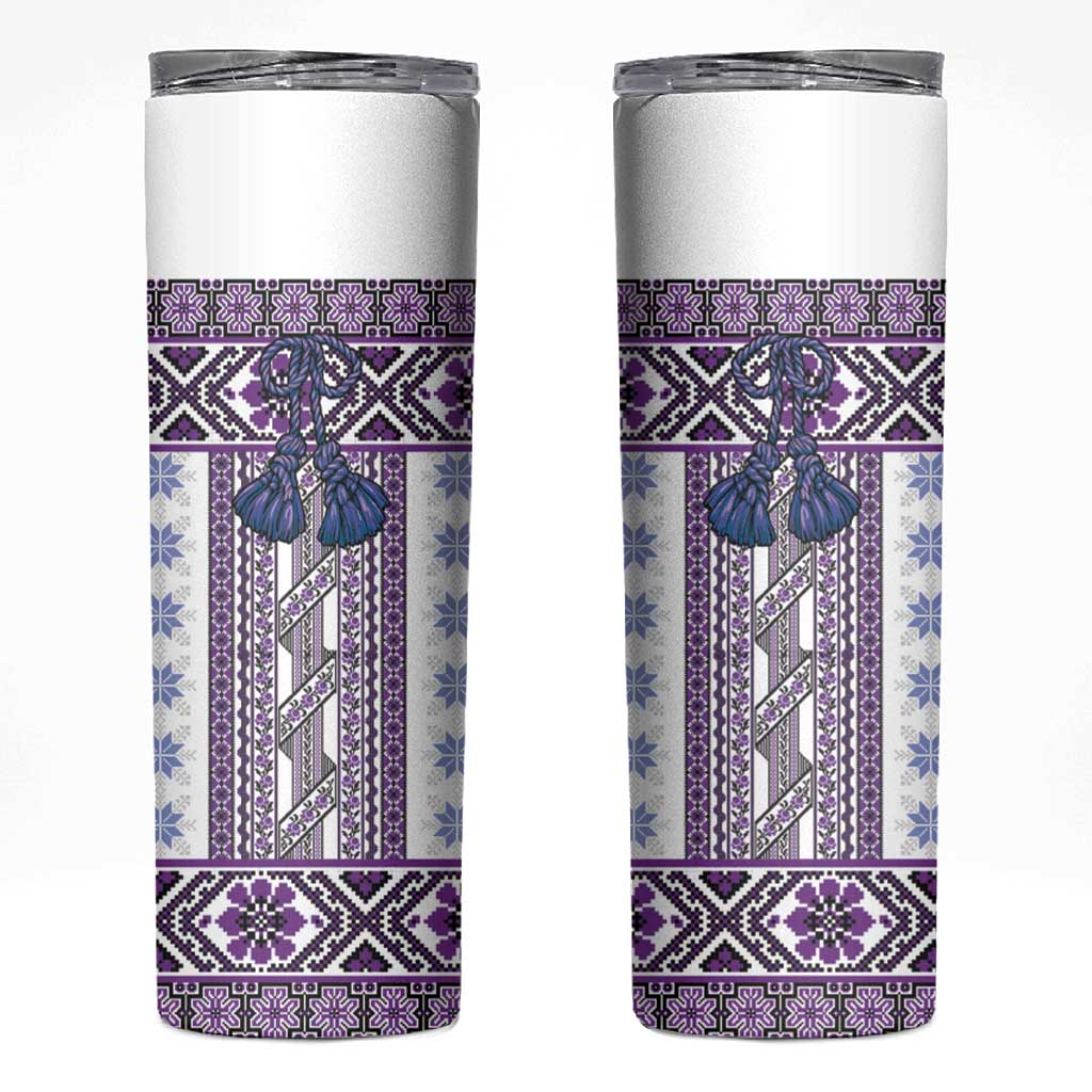 Ukraine Skinny Tumbler Traditional Braided Rope Belt Purple Folk Pattern