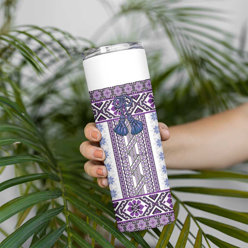 Ukraine Skinny Tumbler Traditional Braided Rope Belt Purple Folk Pattern