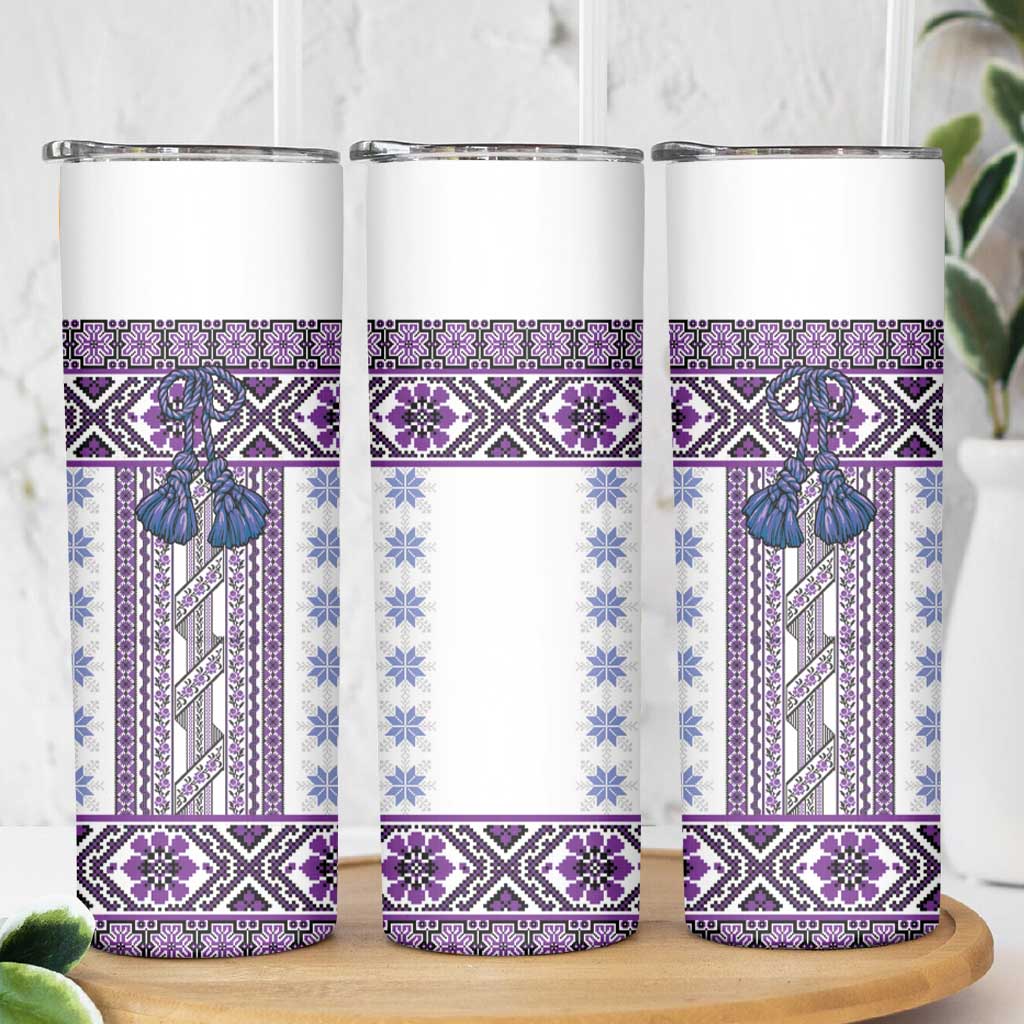 Ukraine Skinny Tumbler Traditional Braided Rope Belt Purple Folk Pattern