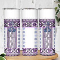 Ukraine Skinny Tumbler Traditional Braided Rope Belt Purple Folk Pattern