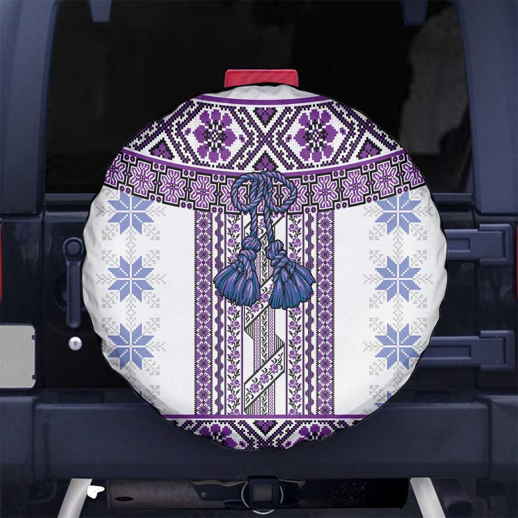 Ukraine Spare Tire Cover Traditional Braided Rope Belt Purple Folk Pattern