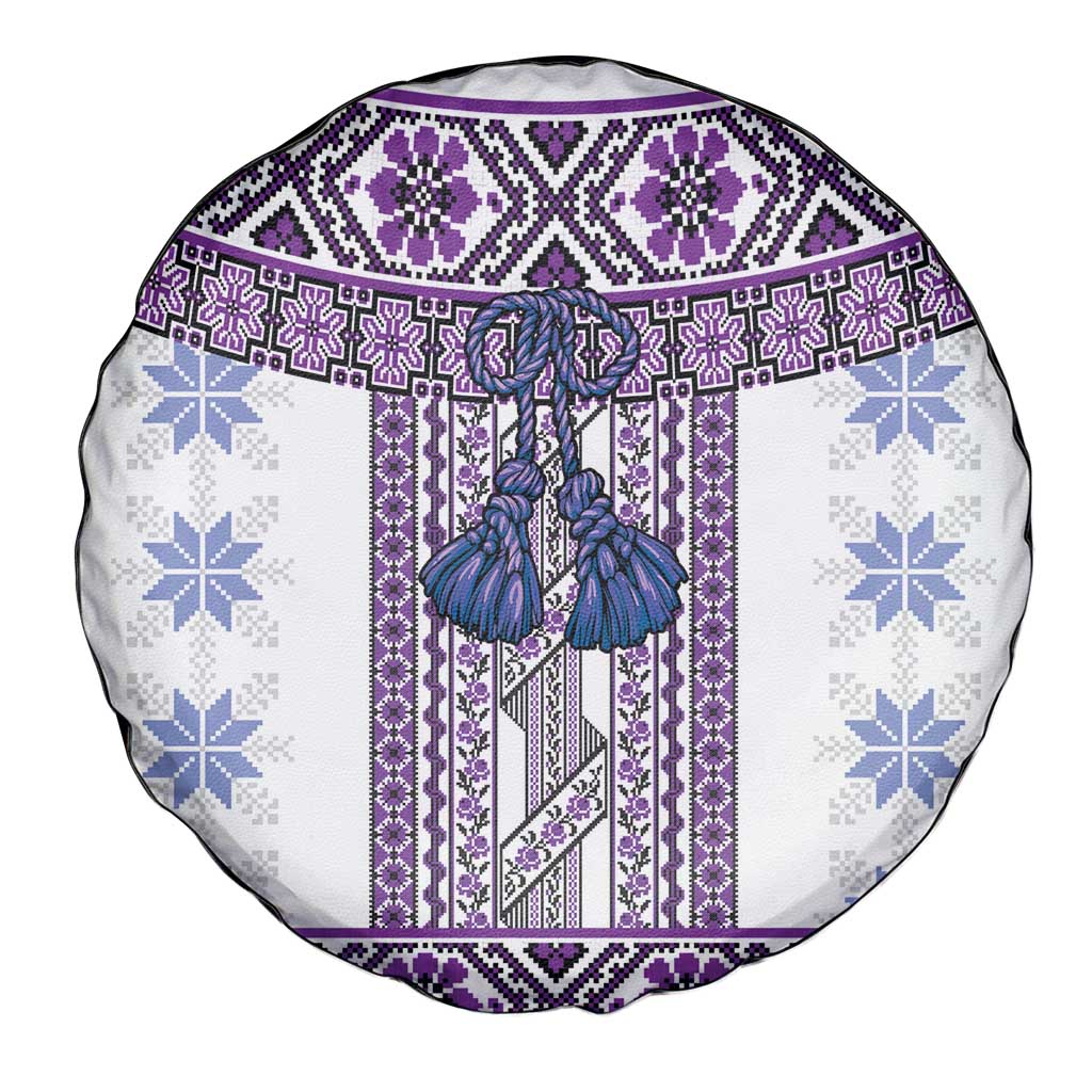 Ukraine Spare Tire Cover Traditional Braided Rope Belt Purple Folk Pattern