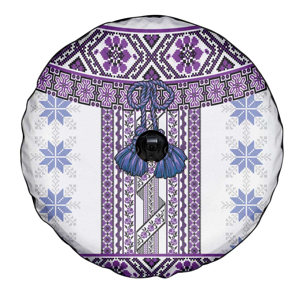 Ukraine Spare Tire Cover Traditional Braided Rope Belt Purple Folk Pattern