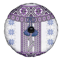 Ukraine Spare Tire Cover Traditional Braided Rope Belt Purple Folk Pattern