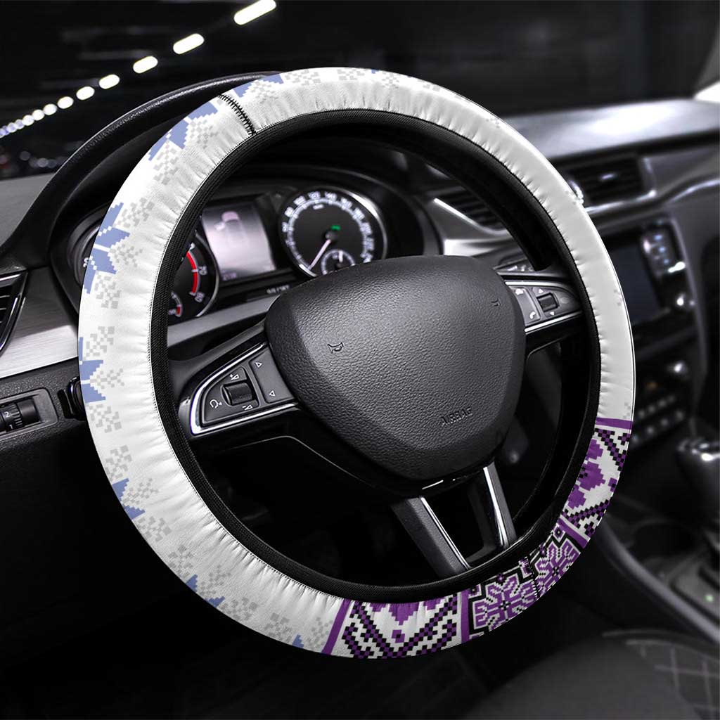 Ukraine Steering Wheel Cover Traditional Braided Rope Belt Purple Folk Pattern